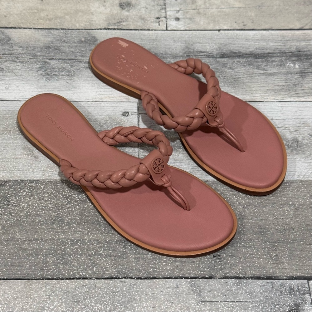 Tory Burch Braided Benton Leather Thong Sandal In Blush Nude Pink - Sz - 7.5